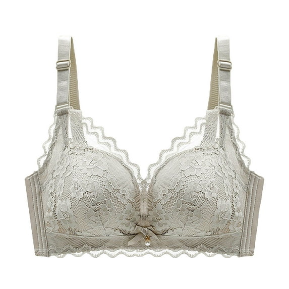 LLYwey No Metal Bras for Women Fashion Women Solid Color Underwire Lace Cotton Pad Push up Daily Bra Women's Plus Size Polyester Bralette Bra Style LW-187 Green M