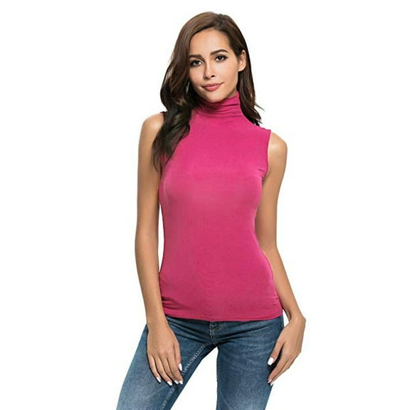 LLYwey Mock Neck Tank Tops for Women Summer Mock Turtleneck Sleeveless Tanks Solid Slim Fitted Stretchy Tee Shirt , Style-56, A-Red, L