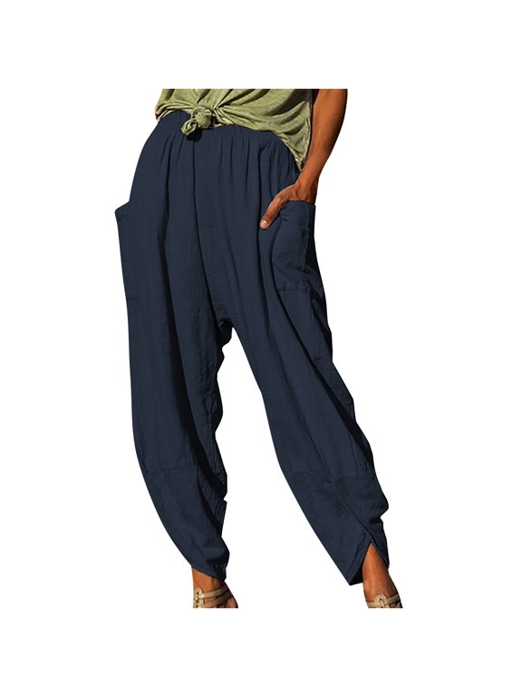 Motorcycle Pants Women Women's Loose Wide Leg Pants High Waist Straight Pants Casual Pants Plaid Pants Female Long Pant Style H3018 Navy 3XL