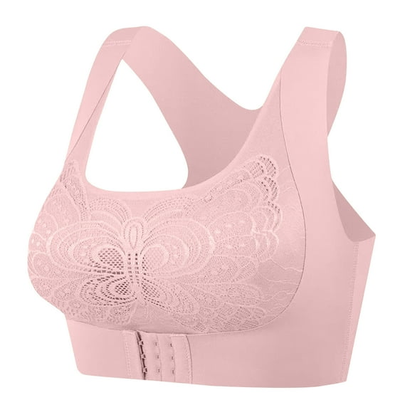 LLYwey No Wire Bras for Women On Sale Women's Seamless Lace Front Buckle Sports Bra Without Underwire Support Push up Bra Big Girls Size Nylon Cami Bra Style LW-245 Pinks L
