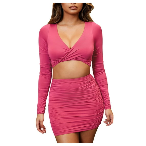 LLYwey Off Shoulder Dresses for Women Color V-Neck Package Buttocks Tight Suit Dress New Midi Dresses Pinky S