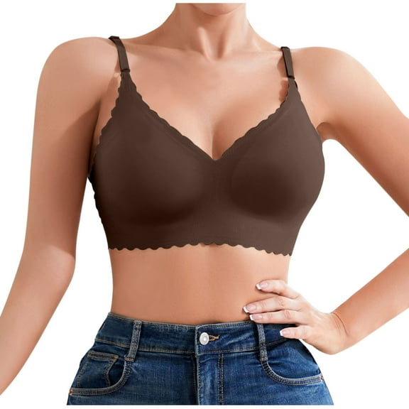 LLYwey Padded Push up Bras for Women Fashion Women Plus Size Solid Color Wavy Wireless Soft Cup Push up Daily Bra Big Girls Size Nylon Padded Bra Style LW-190 Brown XL