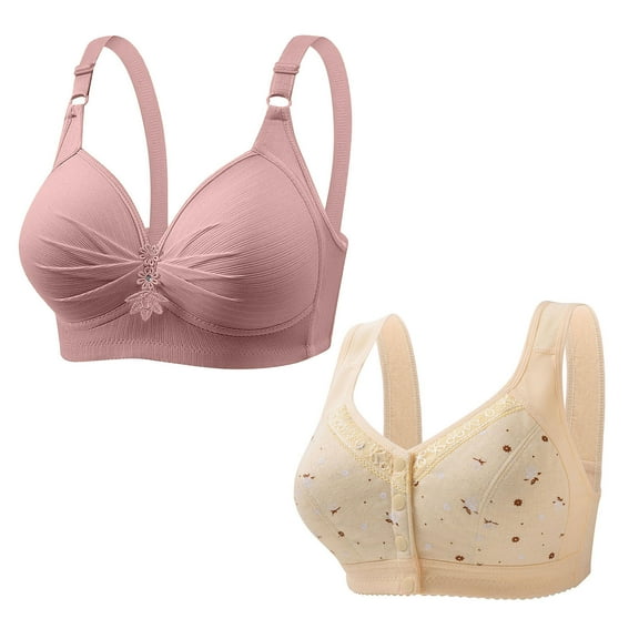 LLYwey No Padding Bras for Women 2pc Woman's Printed Push up Bras Plus Size Daily Bra Underwear No Underwire Juniors Size nylon Racerback Bra Style LW-220 Multicolor L