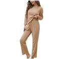 thumbnail image 1 of LLYwey Pajama Sets Women 2 Piece Outfits Sets Ladies Pjs Sets Long Sleeve Crew Neck Pullover Tops and High Waist Pants Set Sleepwear Drawstring Casual Loose Sweatsuits Fall Tracksuits Khaki M, 1 of 7