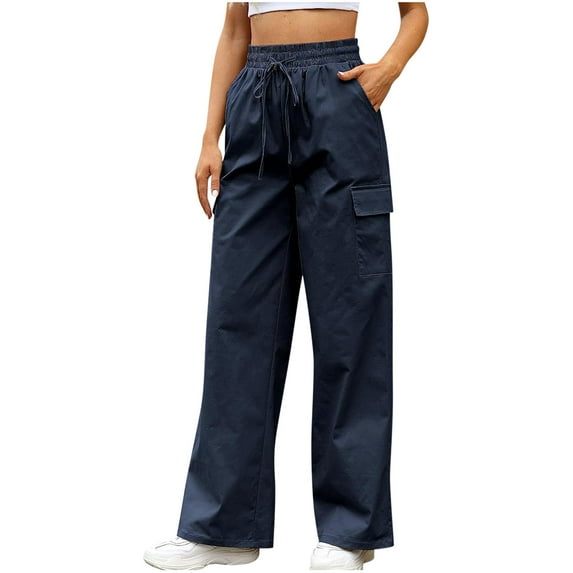 LLYwey Pants Jumpsuit For Women Fashion Women Comfortable Casual Pocket Bandage Fold Solid Color Full Length Pants Female Pajama Pants Long Pant Style H950 Dark Blue XXL