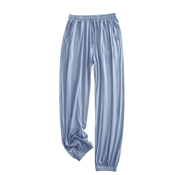 LLYwey Pants For Women Work Casual Women's Fashion Sport Relaxed Loose Elastic Waist Long Sweatpants Solid Color Bound Feet Wide Leg Pants Female Long Pant Style H504 Blue XL