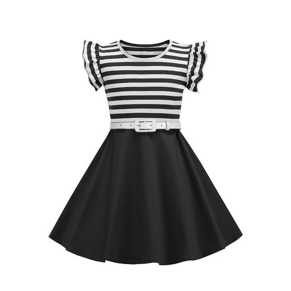 LLYwey Party Dresses for Girls 10-12, Toddler Girls Collared Dresses Baby Girls’ Plaid Print Sleeveless Summer Tank Dresses Keyhole Back Ruffle A-Line Casual Party Sundress, By-43, Black, 5T