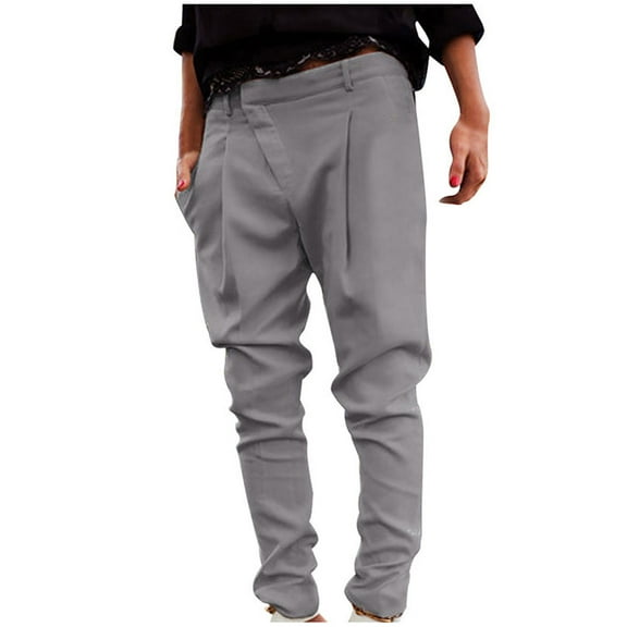 LLYwey Pleated Pants For Women Women's Casual Fashion Plus Size Pure Color Pocket Button Pencil Pants Trousers Business Pants Female Long Pant Style H1555 Gray S