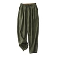 thumbnail image 1 of LLYwey Pleated Pants For Women Women's Solid Color Elastic High Waisted Cropped Pants Cotton and Linen Casual Slim Female Cargo Pants Long Pant Style H2966 Green XXL, 1 of 6