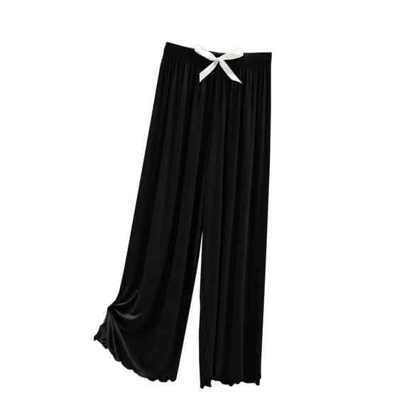LLYwey Plus Size Cargo Pants Women Solid Color Loose Casual Home Tie Split Straight Leg Pants Female Flowy Pants Long Pant Style H1523 Black M