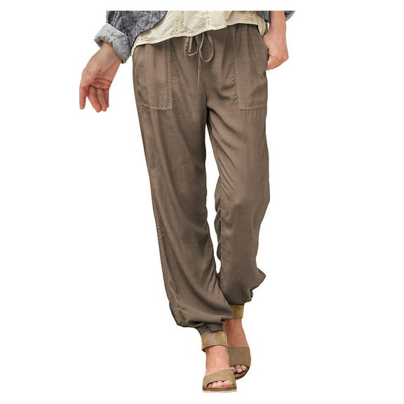LLYwey Plus Size Cargo Pants For Women Women Lady Fashion Elastic Waist Pocket Foot Trousers Casual Pants Female Pants Long Pant Style H3007 Khaki XL