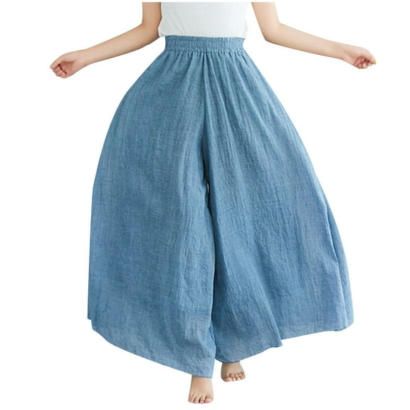 LLYwey Plus Size Full Length Pants For Women Fashion Women Summer Casual Loose Elastic Waist Comfy Trousers Pants Female Business Casual Pants Long Pant Style H1162 Blue One Size