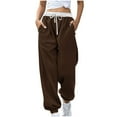 thumbnail image 1 of LLYwey Plus Size Full Length Pants For Women Women Fashion Color Block Printed Drawstring Pants Capris Pants Female Plus Size Long Pant Style H97 Brown XL, 1 of 5
