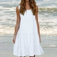 thumbnail image 1 of LLYwey Plus Size Summer Flowy Dresses Women Casual Round Neck Sleeveless Beach Sundress Solid Color Vacation Ruffle A-Line Midi Party Dresses, Sun-11, White, 4XL, 1 of 10