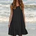 thumbnail image 1 of LLYwey Plus Size Summer Flowy Dresses Women Casual Round Neck Sleeveless Beach Sundress Solid Color Vacation Ruffle A-Line Midi Party Dresses, Sun-11, Black, 3XL, 1 of 8