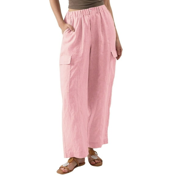 LLYwey Plus Size Wide Leg Pants For Women Fall Fashion Women Casual Pocket Button Elastic Waist Full Length Pants Track Pants Female Long Pant Style H1056 Pinks L