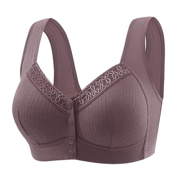 LLYwey Pull On Bras for Women Woman's Solid Color Front Buckle Ventilate Elastic Style Medium Sized Bra Without Underwire Women Size nylon Cami Bra Style LW-148 Purples 42