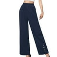 thumbnail image 1 of LLYwey Pull On Dress Pants For Women Women's Fashion Button Solid High Waist Pockets Full Length Pants Female Pants Long Pant Style H1090 Navy M, 1 of 6