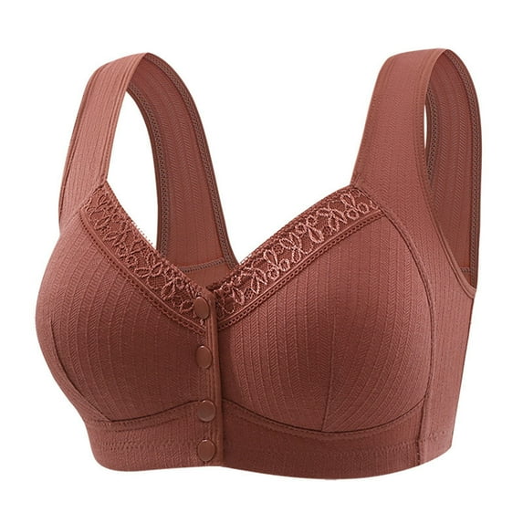 LLYwey Pullover Bras for Women Woman's Solid Color Front Buckle Ventilate Elastic Style Medium Sized Bra Without Underwire Women's Plus Size nylon Nursing Bra Style LW-148 Coffee 40