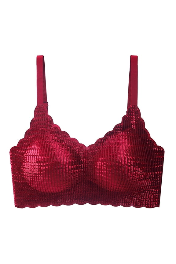 Push up Bras Fashion Women Solid Color Velvet Wavy Wireless Soft Cup Push up Daily Bra Women's Plus Size Polyester Pullover Bra Style LW-181 Wine XL