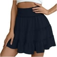 thumbnail image 1 of LLYwey Ruffle Short Skirts for Women Summer Smocked High Waisted Tiered Mini Skirts with Shorts, Sy-1, Navy, L, 1 of 5