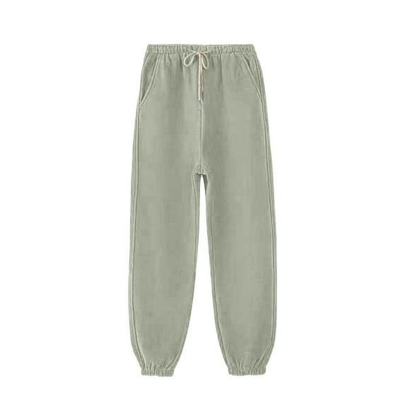 LLYwey on Sale Clearance Cargo Sweatpants Ladies Solid Color Warm Pocket Casual Lace-Up Leggings New Full Length Pants Trousers Regular Fitted Green-2 XL