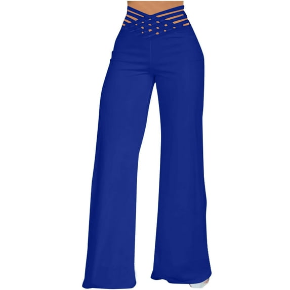 LLYwey Dressy Pants for Women Flare Leggings for Ladies High Waisted Commutingworkout Bell Bottom Hollow Out Pants New Full Length Pants Trousers Regular Fitted Blue 3XL