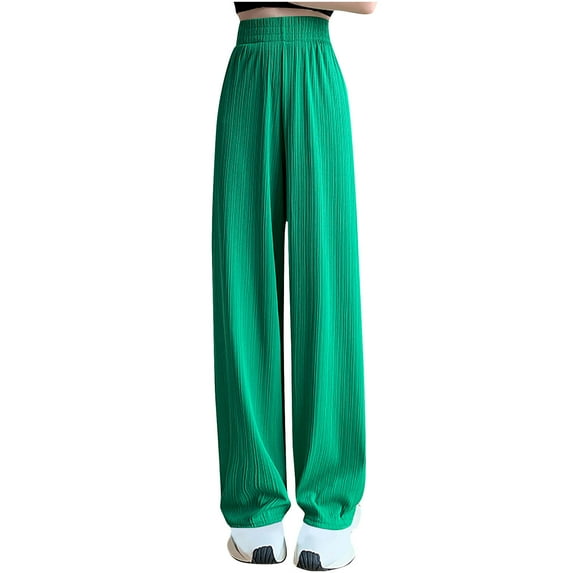 LLYwey Plus Size Cargo Pants Ladies Ice Silk Lightweight and Loose High Waisted Straight Leg Wide Leg Floor Length Pants New Full Length Pants Trousers Regular Fitted Green XXL