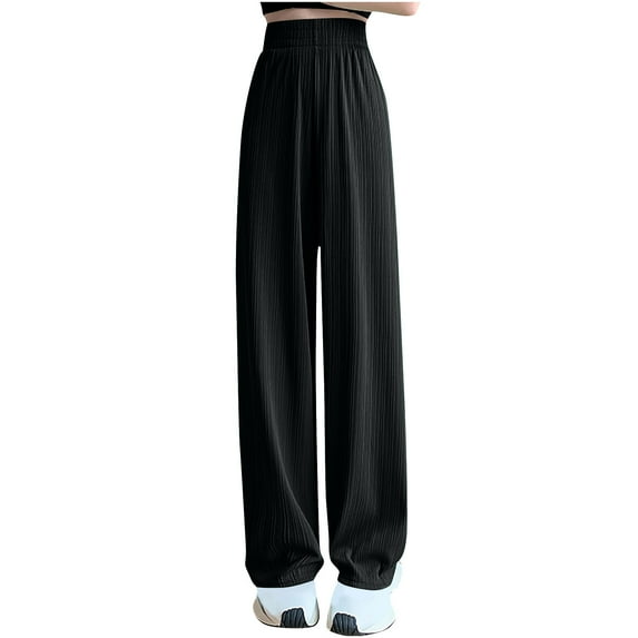 LLYwey Sweatpants Women Ladies Ice Silk Lightweight and Loose High Waisted Straight Leg Wide Leg Floor Length Pants New Full Length Pants Trousers Regular Fitted Black XL