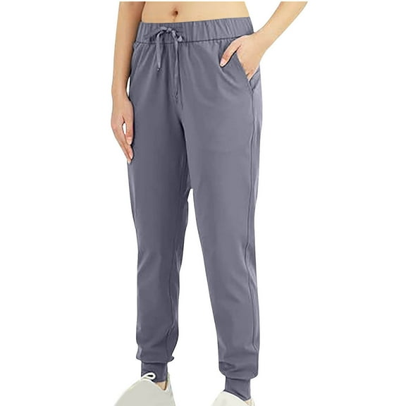 LLYwey Womens Sweatpants Joggers Ladies Lightweight High Elasticity Ribbon Drawstring Pocket Sports Pants New Full Length Pants Trousers Regular Fitted Dark Blue M