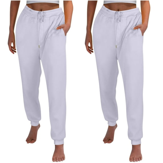 LLYwey Jogger Sweatpants Women Ladies Casual Trousers Pants Plus Velvet Thick Solid Color Large Size Running Fitness Sports Pants New Full Length Pants Regular Fitted White XL