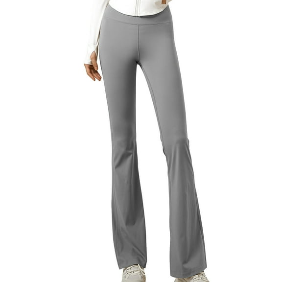 LLYwey Trendy Pants for Women 2024 Ladies High Stretch Seamless High Waisted Hip Lifting Horn Ladies Wide Leg Slightly Flared Yoga Pants New Full Length Pants Trousers Regular Fitted Gray S