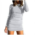 thumbnail image 1 of LLYwey s Boho Dresses for Women 2024 Casual Solid Color Side Drawstring Hip Fitted Sheath Long Sleeve Dress New Long Dresses Gray L, 1 of 7