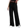thumbnail image 1 of LLYwey Sales Clearance High Waisted Work Pants for Women Ladies Fashionable Solid Color Comfortable Pocket High Waist Wide Leg Casual Pants New Full Length Pants Trousers Regular Fitted Black XL, 1 of 5