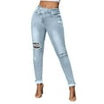 thumbnail image 1 of LLYwey s Hiking Pants Women Lightweight High Waisted Jeans for Ladies Stretchy and Slim Ripped Hole Small Leg Denim New Full Length Trousers Regular, 1 of 7