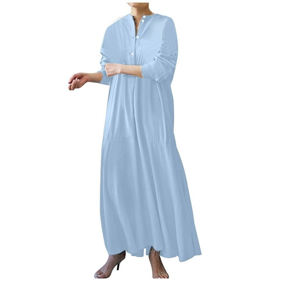 LLYwey s Midi Bodycon Dresses for Women Fashion Look Slimmer V-Neck Aneck Loose Flounce Long Sleeve Long Dress New formal Dresses Sky Blue L