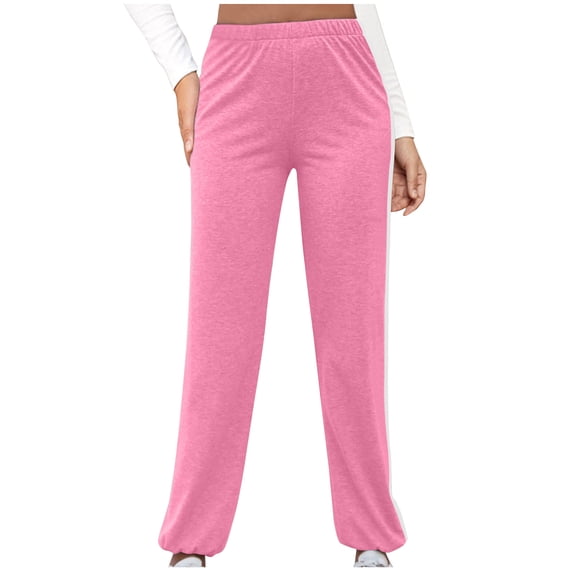 LLYwey Sequin Pants Women High Waisted Casual Loose Waistband Sports Pants Sweatshirt Leg Binding Pants New Full Length Pants Trousers Regular Fitted Pinks XXL
