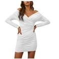 thumbnail image 1 of LLYwey s Women Winter Midi Dresses Fashion One-Shoulder V-Neck Tight-Fitting Long-Sleeve Dress New Shirts Dresses White L, 1 of 7