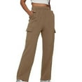 thumbnail image 1 of LLYwey s Workout Pants Women Ladies Fashionable Casual Elastic Waist with Multiple Pockets Work Clothes and Sports Pants New Full Length Pants Trousers Regular Fitted Brown XL, 1 of 6