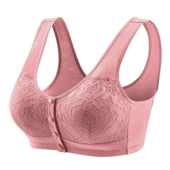 LLYwey Seamless Bra Woman's Solid Color Lace Front Buckle Elastic Style Plus Size Bra Without Underwire Women Size Cotton Lifting Bra Style LW-159 Pinks 42/95