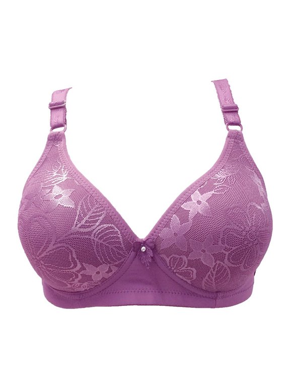 Seamless Breathable Bra Women Underwear Without Underwire Bra Thin and Push up and Comfortable Bra Everyday Bras Women's Plus Size nylon Lightly Lined Bra Style LW-30 Purples M