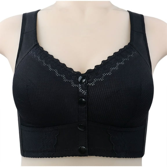LLYwey Seamless Padded Bra Winter Women's No Wire Bra No Front Button No-Slip Underwear Women Size Nylon Soft Cup Bra Style LW-1 Black 5XL