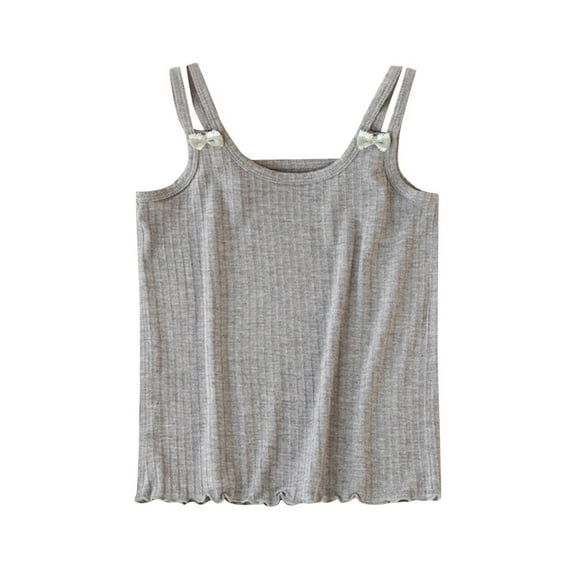 LLYwey Spaghetti Strap Tank Tops for Toddler Girls Ribbed Tanks Summer Casual Round Neck Sleeveless T-Shirts Soft Longline Camisole Undershirts, T-18, Gray, 4T