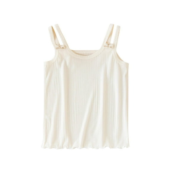LLYwey Spaghetti Strap Tank Tops for Toddler Girls Ribbed Tanks Summer Casual Round Neck Sleeveless T-Shirts Soft Longline Camisole Undershirts, T-18, White, 4T