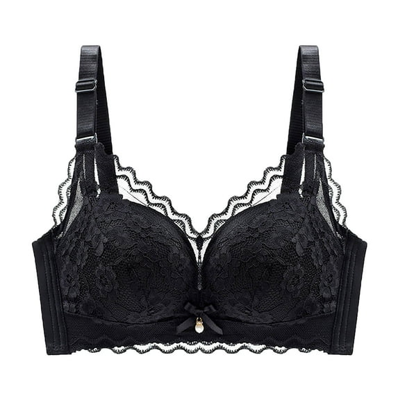 LLYwey Sports Bras High Support Winter Fashion Women Solid Color Underwire Lace Cotton Pad Push up Daily Bra Women's Plus Size Polyester Underwire Bra Style LW-187 Black M