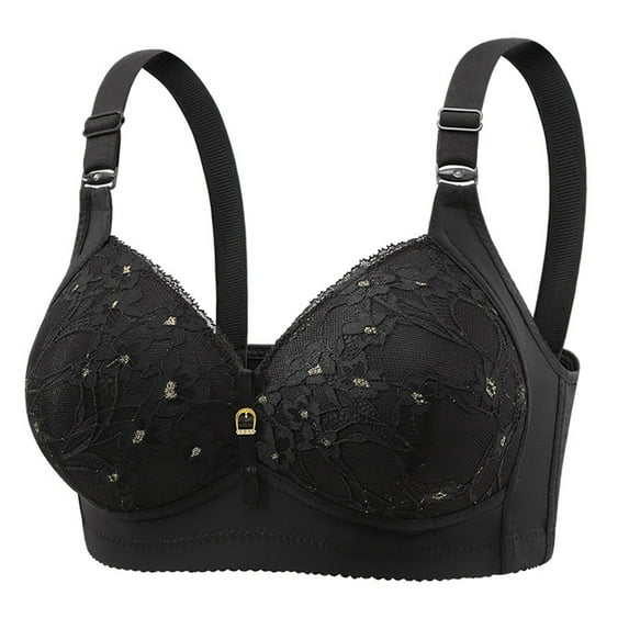 LLYwey Sports Bras for Women High Impact Fashion Women Solid Color Underwire Lace Cotton Pad Push up Daily Bra Big Girls Size Nylon Seamless Bra Style LW-178 Black L