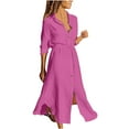 thumbnail image 1 of LLYwey Summer Collared Shirt Dresses for Women 2025 Trendy Casual Long Sleeve Button Down Tie Waist Cover up Midi Dresses with Pockets, Sun-8, Pinksy, S, 1 of 8