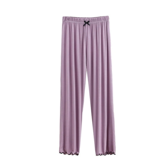 LLYwey Summer Pants For Women 2024 Women's Summer Wide Leg High Waist Out Bandage Solid Full Length Pants Wide Leg Dress Pants Female Long Pant Style H774 Purples M