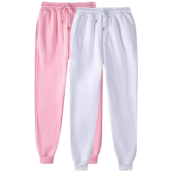 LLYwey Sweatpants Women 2PC Women's Casual Fashion Solid Color Home Pants for Sports and Can Worn Outside Binding Leg Pants Lightweight Pants Female Long Pant Style H2313 White XL