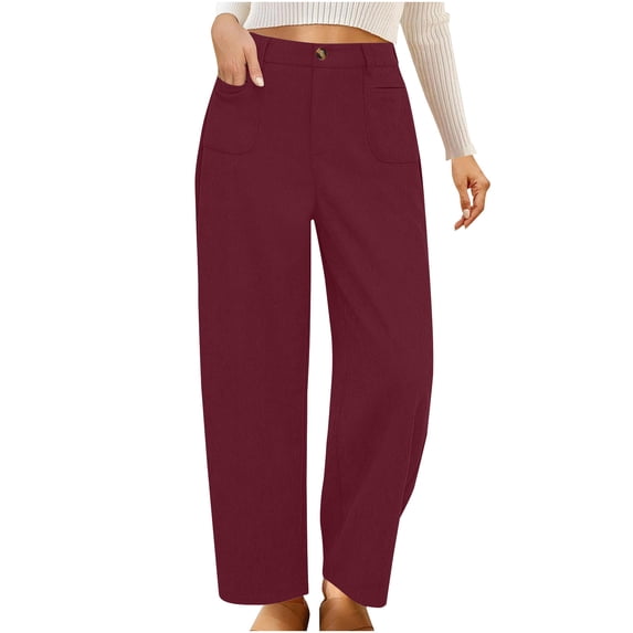 LLYwey Sweatpants for Women Casual Solid Color Pocket High Waist Straight Leg Pants Casual Pants Corduroy High Waist Slightly Flared Wide Leg Casual Pant New Full Length Pants Regular Fitted Wine S